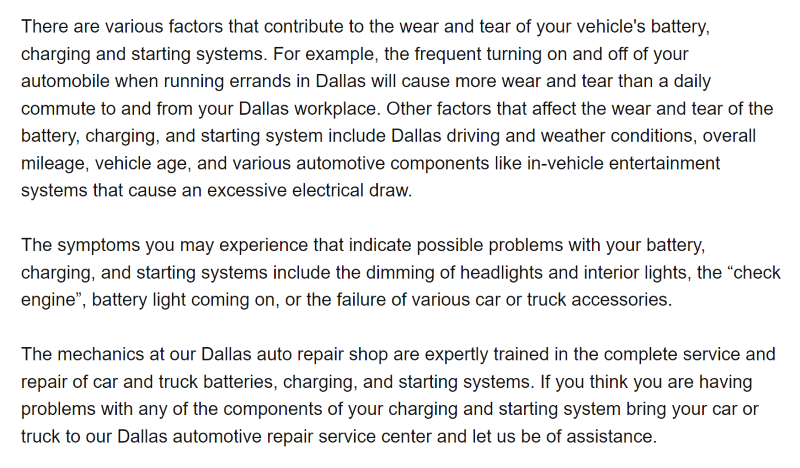 KES Auto Repair Dallas TX Service Page Text
