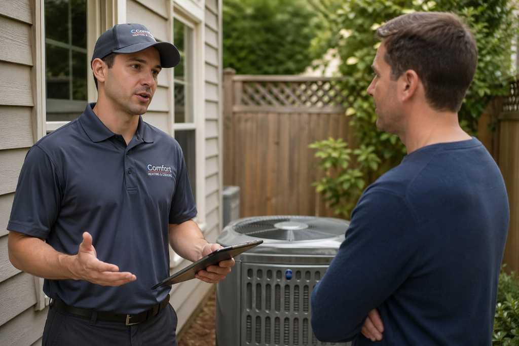 HVAC Contractor talking with a customer